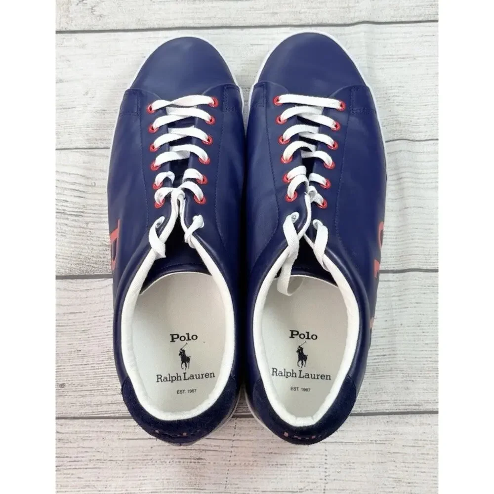 Polo Ralph Lauren Men’s Longwood Logo Spellout Blue Leather Shoes Size 15